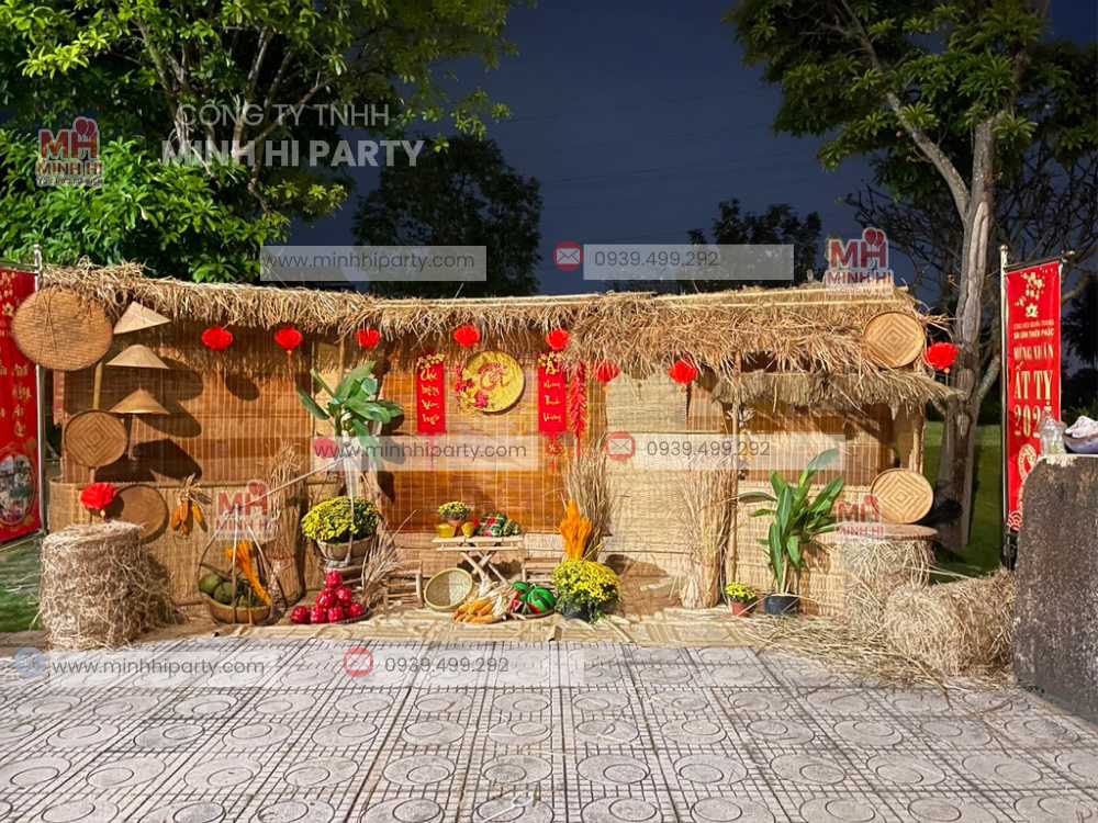 minhhiparty.com trang tri tet voi gian nha tranh nong thon thoi Mẫu trang trí tết xưa với gian nhà tranh nông thôn thời xưa