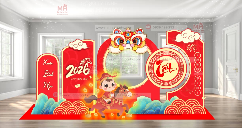 thiet ke trang tri tet 2026 hien dai 3 Mẫu thiết kế trang trí tết 2026 hiện đại MH9 với ý tưởng thiết kế dạng booth check in được yêu thích hiện nay