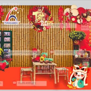 Mẫu thiết kế trang trí tết xưa sử dụng chất liệu hiện đại như fomex, hifex