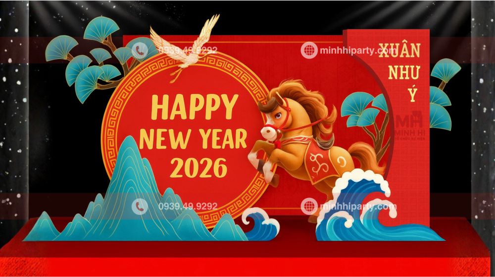 thiet ke trang tri tieu canh tet voi linh vat 2026 Mẫu trang trí tiểu cảnh tết với thiết kế điểm nhấn là linh vật 2026