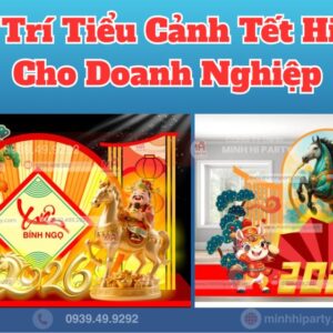 tieu canh hien dai tet binh ngo 2026 cho doanh nghiep Tiểu cảnh tết hiện đại Bính Ngọ 2026 cho doanh nghiệp thiết kế nổi bật với hoạ tiết nổi 3D và Linh Vật Bính Ngọ