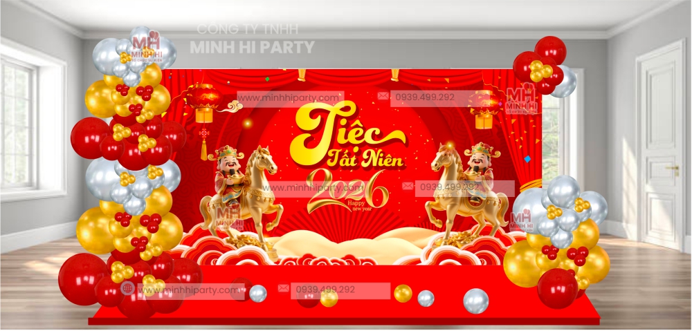 trang tri backdrop tat nien truyen thong tone do noi bat Trang trí backdrop tất niên truyền thống tone đỏ