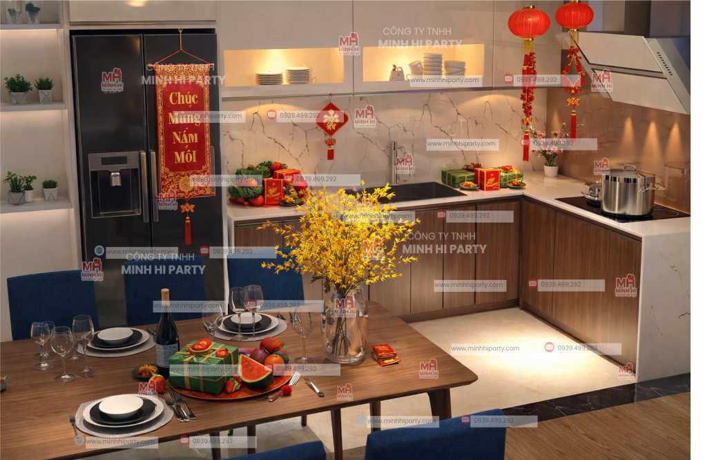 trang tri tet 2026 cho nha bep Trang trí tết 2026 cho không gian nhà bếp