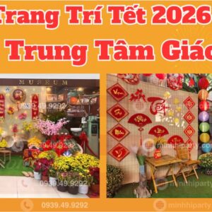 Trang trí tiểu cảnh tết 2026 cho trung tâm giáo dục với tiểu cảnh xưa mang đậm chất truyền thống