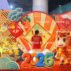 trang tri tet 2026 theo concept tone mau thuong hieu do minh hi party thuc hien Trang trí tết 2026 theo concept tone màu thương hiệu