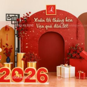 trang tri tet 2026 voi concept hien dai tone mau do Decor tiểu cảnh tết mini cho quán cafe với phong cách hiện đại và tone màu đỏ