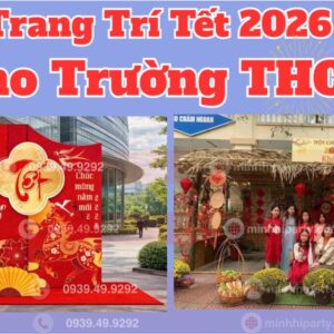 Trang trí tiểu cảnh tết 2026 cho trường THCS thiết kế trang trí trọn gói