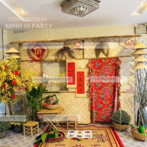 trang tri tieu canh tet xua voi mai dao truyen thong Trang trí tiểu cảnh tết xưa với mai đào truyền thống do Minh Hi Party thực hiện