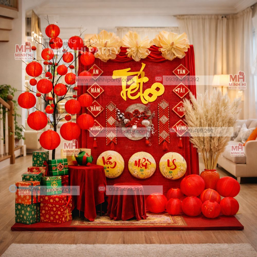 &Yacute; tưởng trang tr&iacute; background Tết đậm chất truyền thống tại nh&agrave;