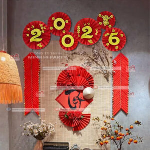 Set mành tre trang trí tết cho quán cafe truyền thống