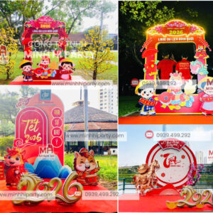 Mẫu trang trí tiểu cảnh Tết 2026 tại khu du lịch Bình Quới