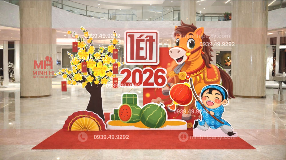 Trang trí tết 2026 Bính Ngọ đơn giản sang trọng với thiết kế Linh Vật năm làm điểm nhấn