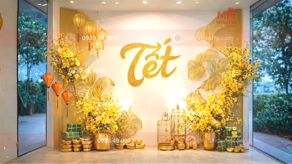 Trang trí tết 2026 cho văn phòng showroom thiết kế theo phong thuỷ