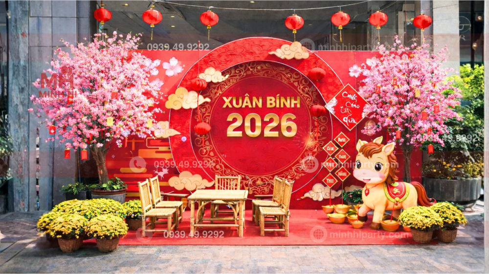 Trang Trí Tết 2026 Trọn Gói Gồm Những Hạng Mục Nào thì tại Minh Hi Party cung cấp đầy đủ các hạng mục