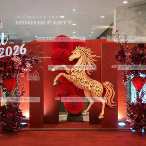 Background tết 2026 với linh vật nổi bật trung tâm