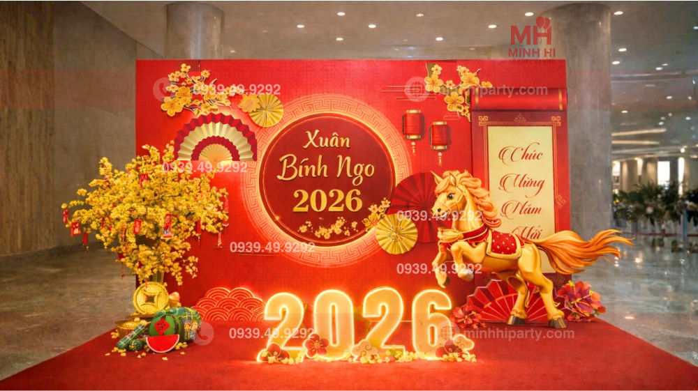 Trang trí tiểu cảnh tết 2026 với Linh Vật được thiết kế hiện đại 3D và màu sắc nổi bật