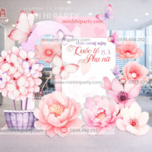 Mẫu trang trí 8/3 tại cơ quan công đoàn do Minh HI Party tone hồng pastel
