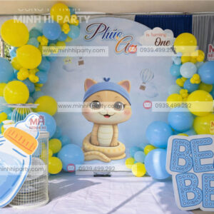 Decor thôi nôi bé trai tuổi rắn tone xanh vàng