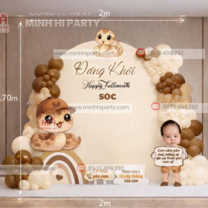 Trang trí thôi nôi đầy tháng bé tuổi Tỵ phong cách tối giản