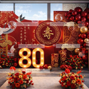 Mẫu trang trí mừng thọ kết hợp hoa tươi sang trọng