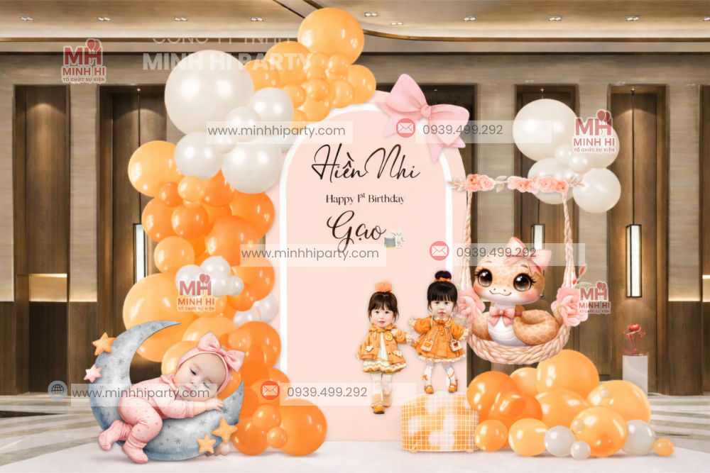 Backdrop thôi nôi bé tuổi Rắn kiểu hoạt hình dễ thương