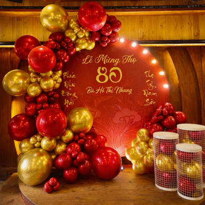 Mẫu trang trí mừng thọ tone đỏ vàng truyền thống
