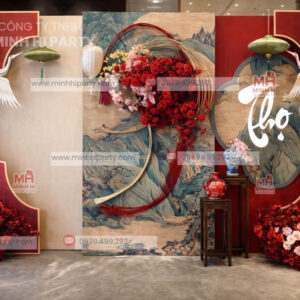 Trang trí mừng thọ sang trọng kết hợp hoa vải