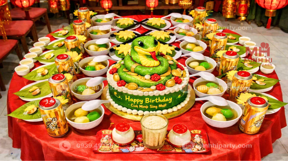 Dịch vụ trang trí mâm cúng thôi nôi bé trai tuổi rắn trọn gói chuyên nghiệp tại Minh Hi Party