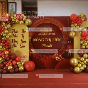 Backdrop trang trí mừng thọ mẹ 75 tuổi tại nhà