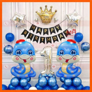 Set trang trí thôi nôi bé trai tuổi rắn đơn giản màu xanh dương