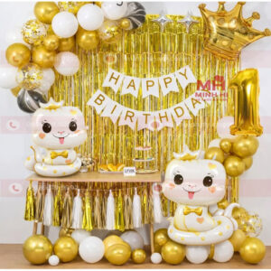 Set trang trí thôi nôi bé trai tuổi rắn tone màu vàng sang trọng