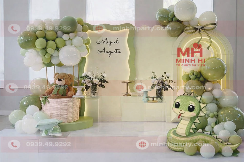 trang tri thoi noi be trai miguel chu de tuoi ran tone xanh la Decor thôi nôi bé trai Miguel chủ đề tuổi rắn tone xanh lá