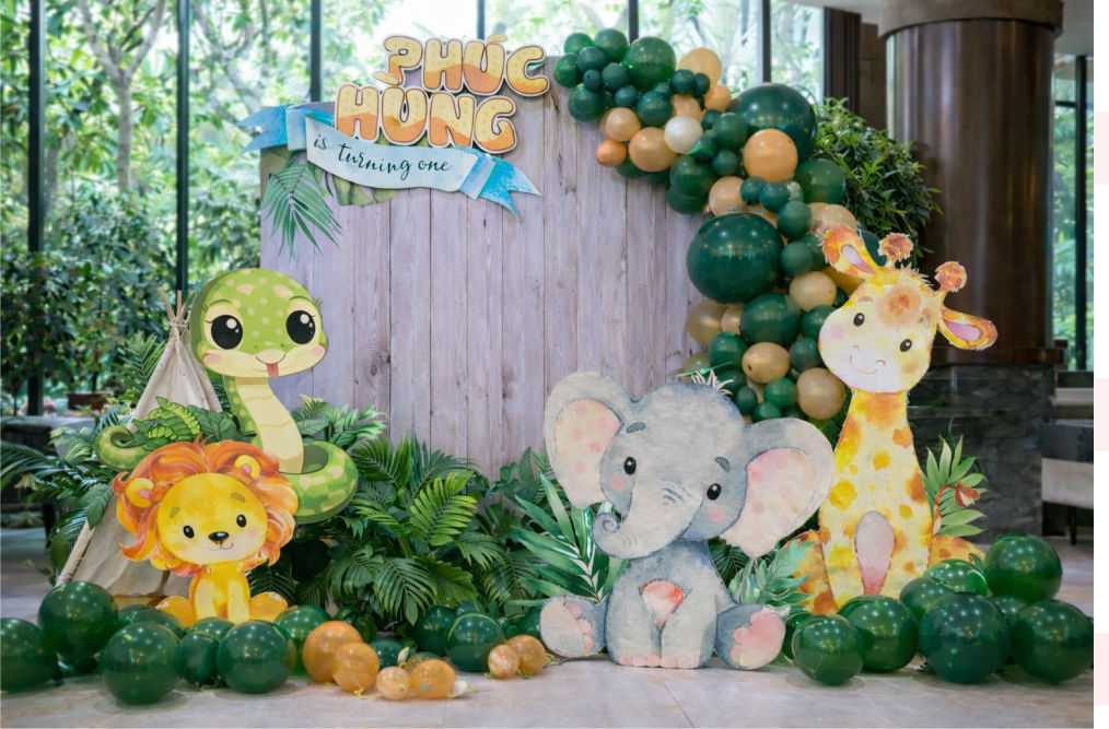 trang tri thoi noi be trai phuc hung tuoi ran chu de rung Trang trí thôi nôi cho bé trai tuổi Rắn Phúc Hưng chủ đề rừng xanh