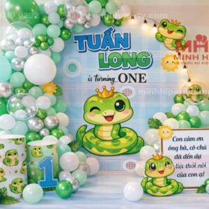 Decor thôi nôi bé trai tuổi rắn cho bé Tuấn Long theo concept hoạt hình dễ thương