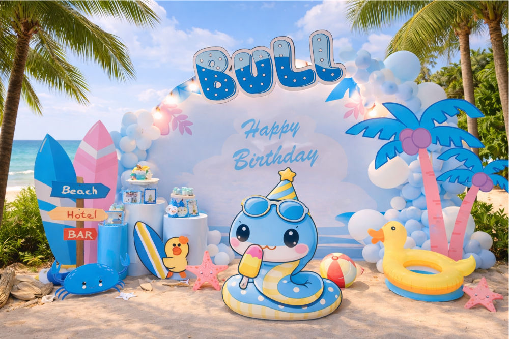 Trang trí thôi nôi bé trai tuổi Rắn BULL với concept biển cả