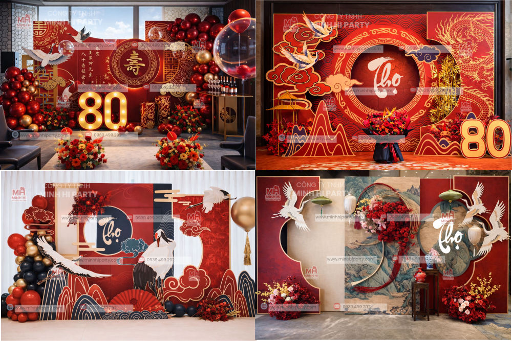 Trang trí backdrop mừng thọ 3D cao cấp 