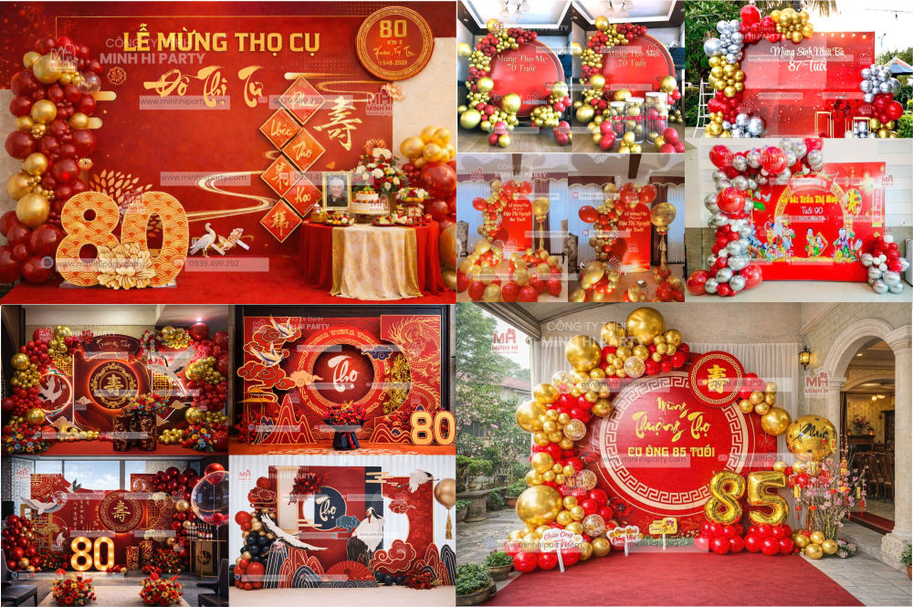 Backdrop mừng thọ - Dịch vụ trang trí mừng thọ tại Minh Hi Party