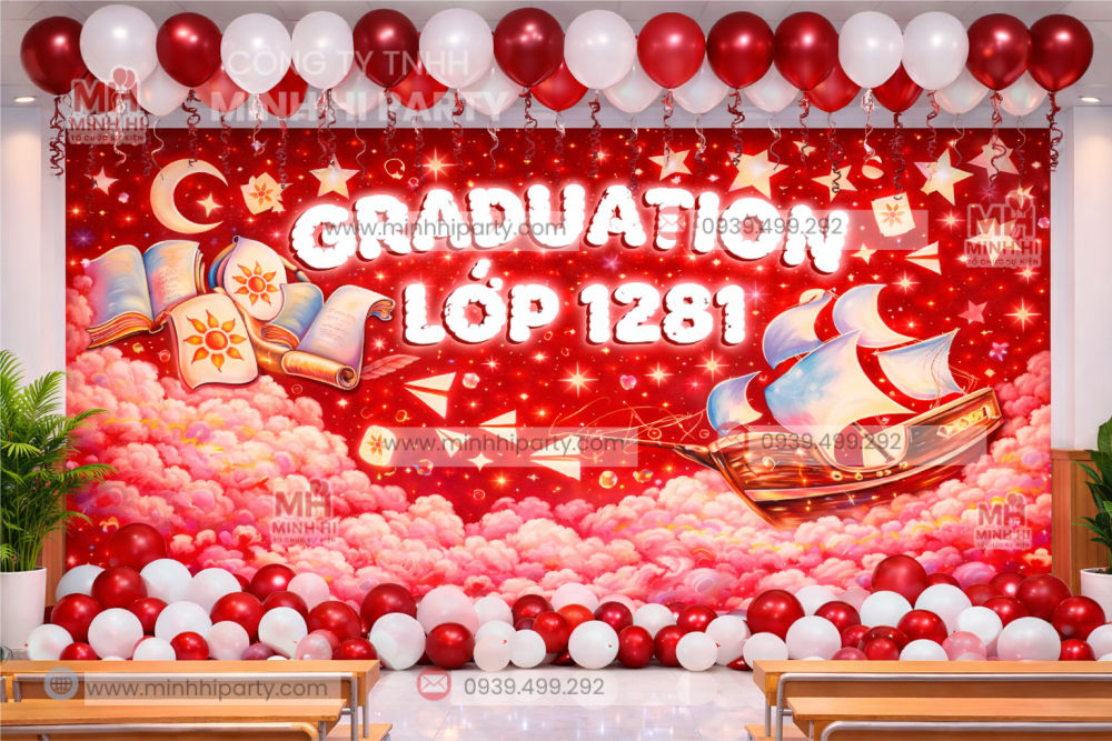Mau trang tri graduation lop 12 Mẫu trang trí Graduation lớp 12 trang trí tại lớp học do Minh Hi Party thực hiện
