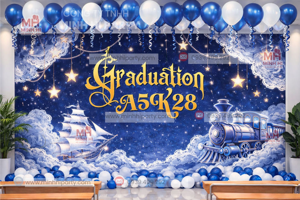 Mau trang tri mung tot nghiep Backdrop tổng kết năm học in Hiflex khung sắt