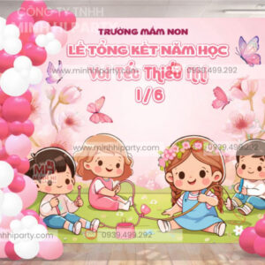 Mau trang tri tong ket nam hoc ket hop chao mung quoc te thieu nhi cho truong mam non Mẫu trang trí tổng kết năm học kết hợp chào mừng Quốc tế thiếu nhi cho trường mầm non