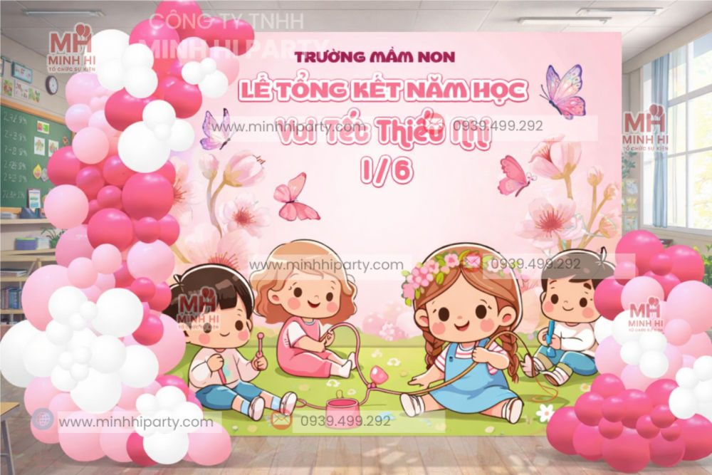 Mau trang tri tong ket nam hoc ket hop chao mung quoc te thieu nhi cho truong mam non Mẫu trang trí tổng kết năm học kết hợp chào mừng Quốc tế thiếu nhi cho trường mầm non