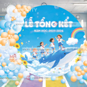 Mau trang tri tong ket nam hoc khung tron Mẫu trang trí backdrop tổng kết năm học kết hợp bóng bay ấn tượng