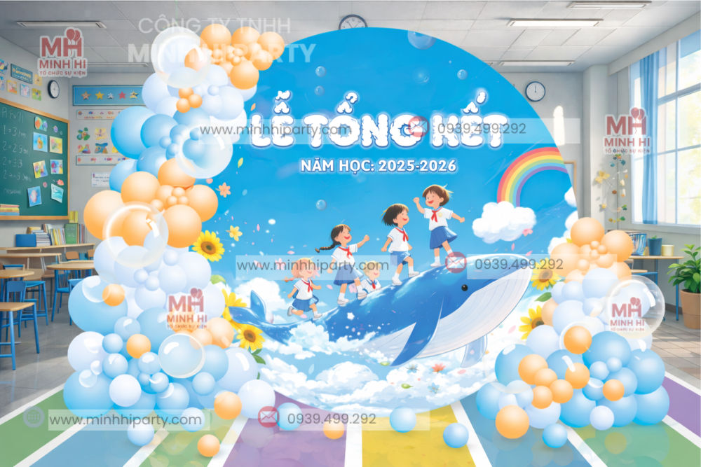 Mau trang tri tong ket nam hoc khung tron Mẫu trang trí backdrop tổng kết năm học kết hợp bóng bay ấn tượng