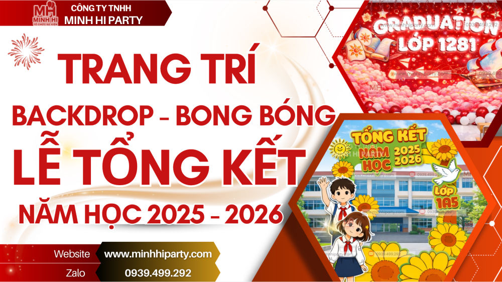 Trang tri backdrop bong bong le tong ket nam hoc 2025 2026 Dịch vụ trang trí backdrop & bong bóng tổng kết năm học