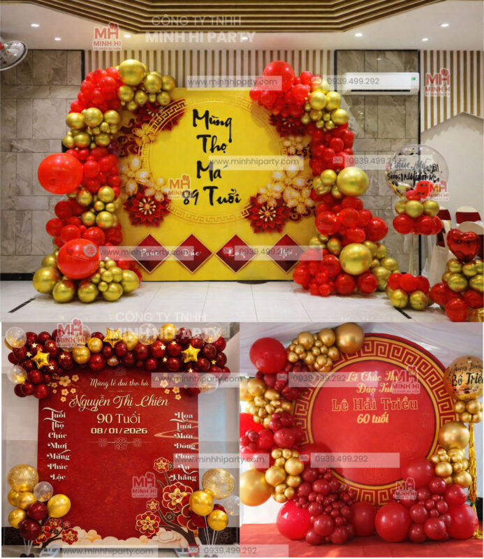Backdrop mừng thọ nhỏ gọn tại nhà - Minh Hi Party