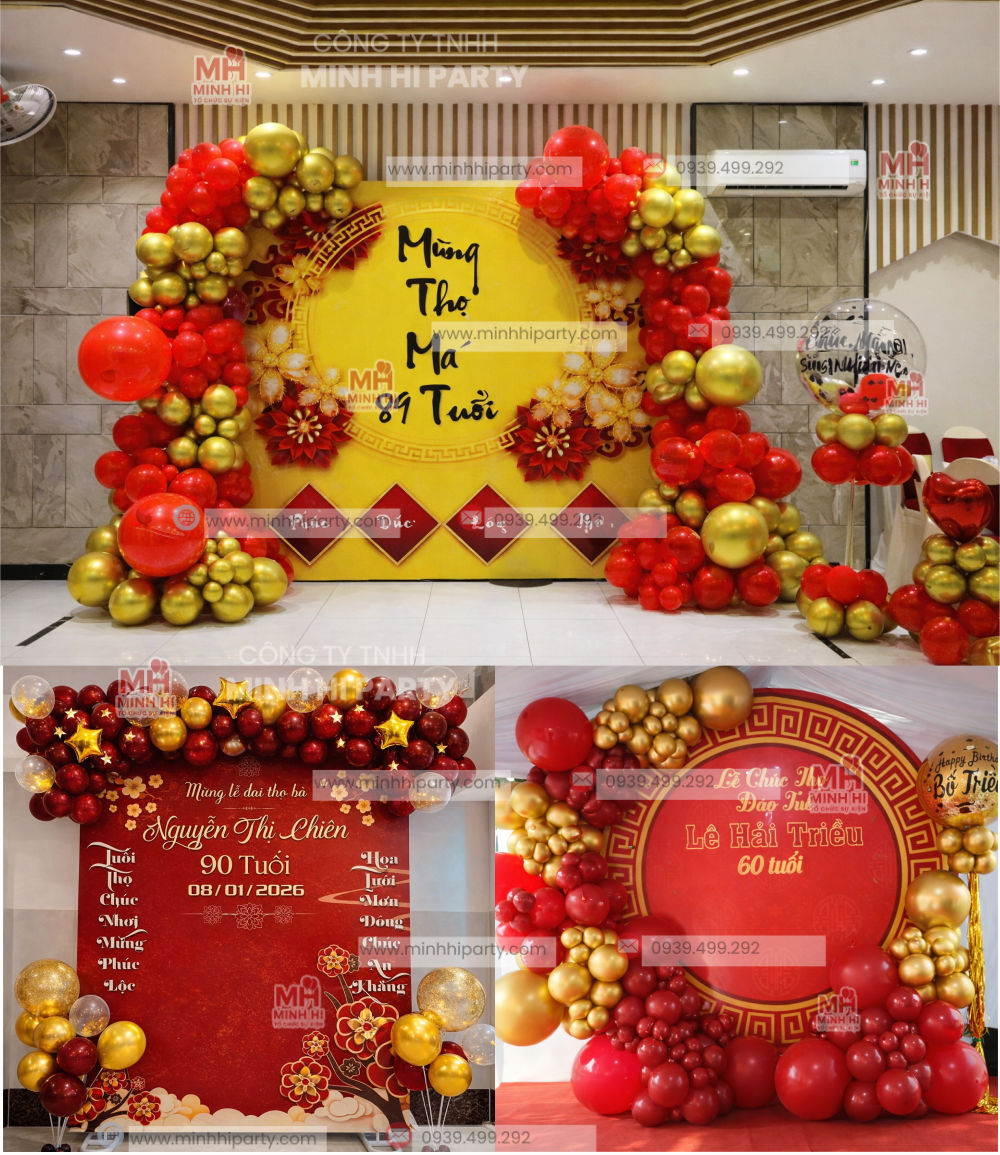 Backdrop mừng thọ nhỏ gọn tại nhà - Minh Hi Party