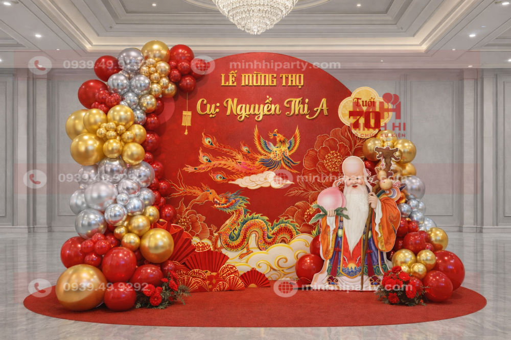 Decor mừng thọ phong cách truyền thống kết hợp hiện đại