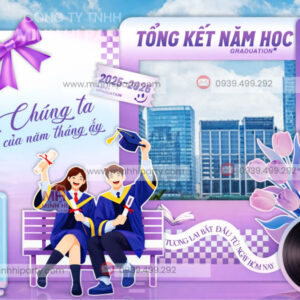 khung photobooth ket hop background le tong ket nam hoc 2025 2026 nho gon Backdrop trang trí tổng kết năm học in PP cán format cao cấp