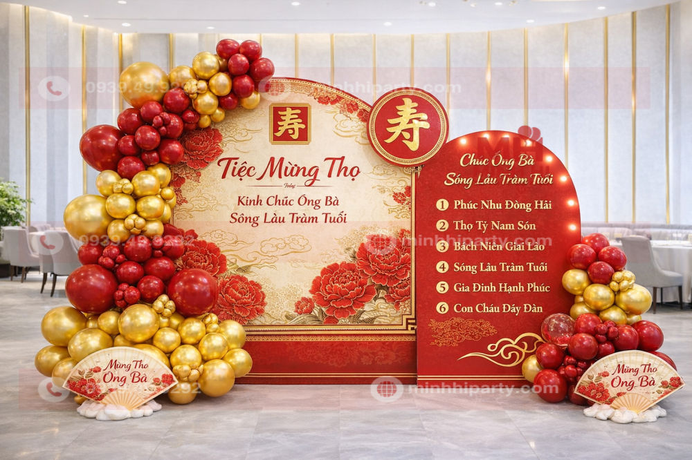 Mẫu decor mừng thọ cao cấp được ưa chuộng do Minh Hi Party cung cấp