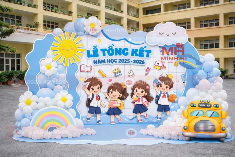 Decor tổng kết năm học cho trường tiểu học với thiết kế hiện đại được Minh Hi chia sẻ trong Kinh nghiệm tổ chức lễ tổng kết năm học chuyên nghiệp